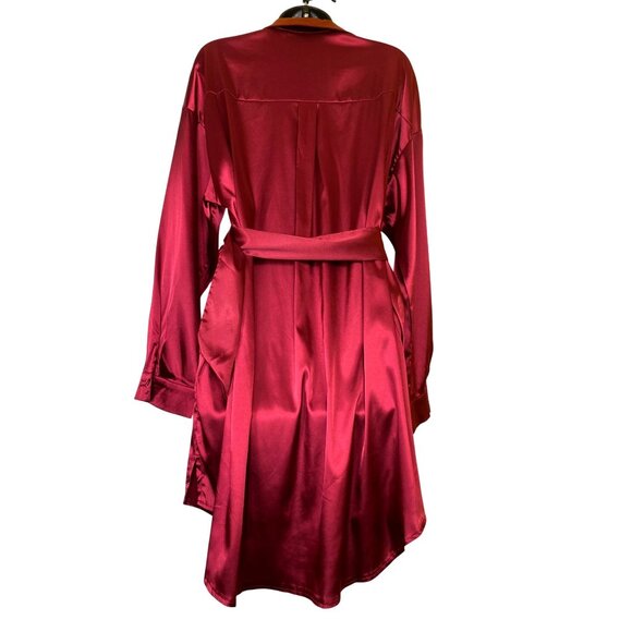 Fashion Nova Burgundy XL‎ Satin Belted Button-Up Shirt Dress Sexy Classic Goth - Picture 2 of 7
